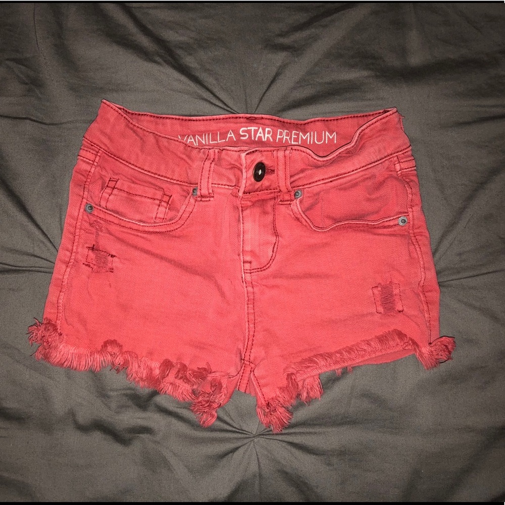 Red orange, kids shorts with rips